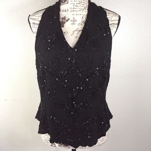 Vintage black beaded halter sleeveless blouse Top